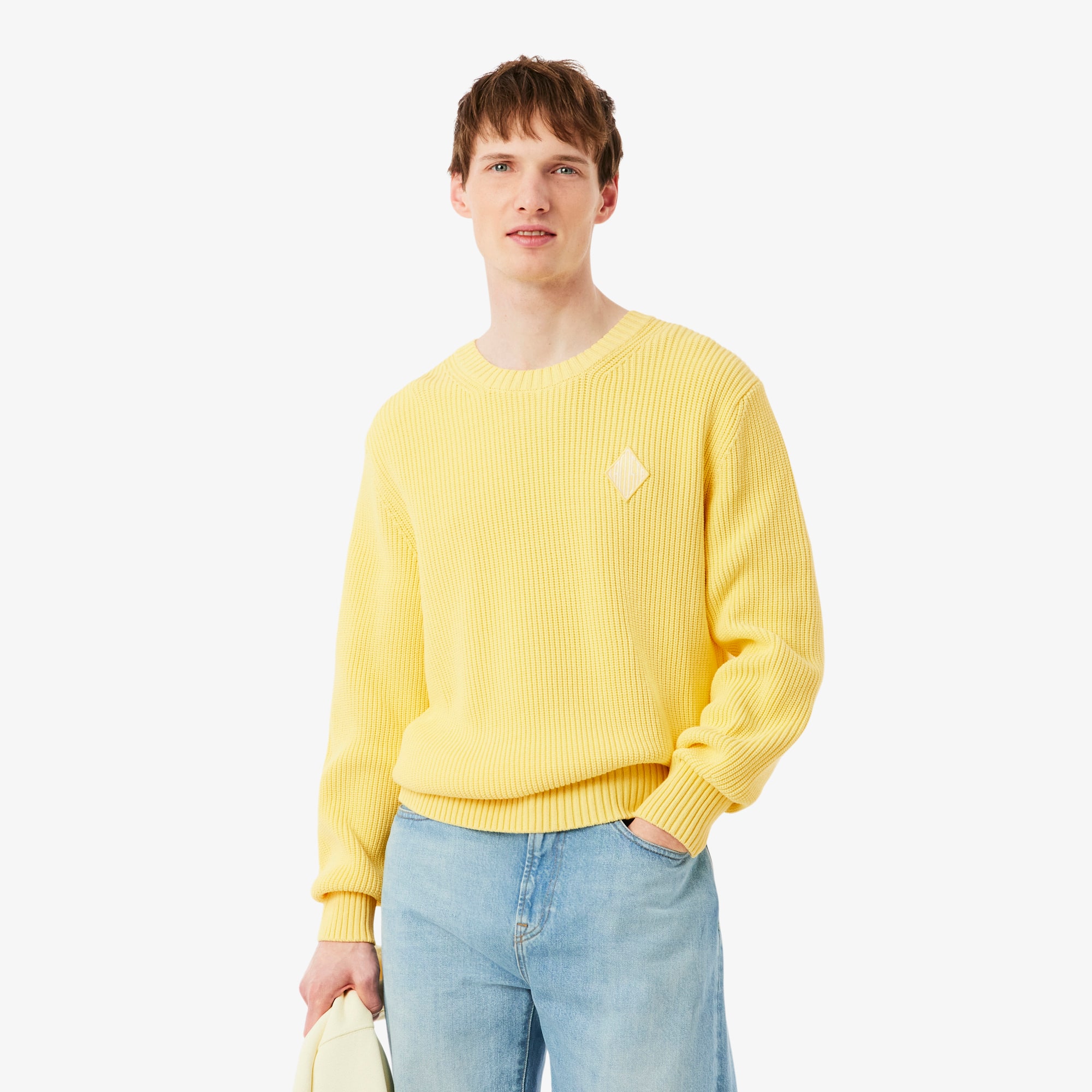 Pearl Rib Knit Badge Accent Sweater - Men's Knitwear - New In 2026