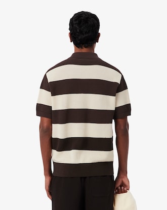 Short Sleeved Striped Polo Collar Sweater