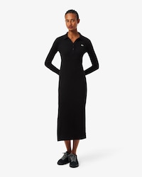 Slim Fit Ribbed Cotton Polo Collar Dress