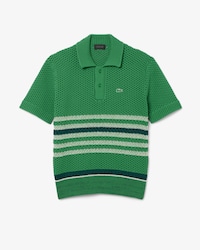 Runway Lacy Striped Polo Collar Sweater