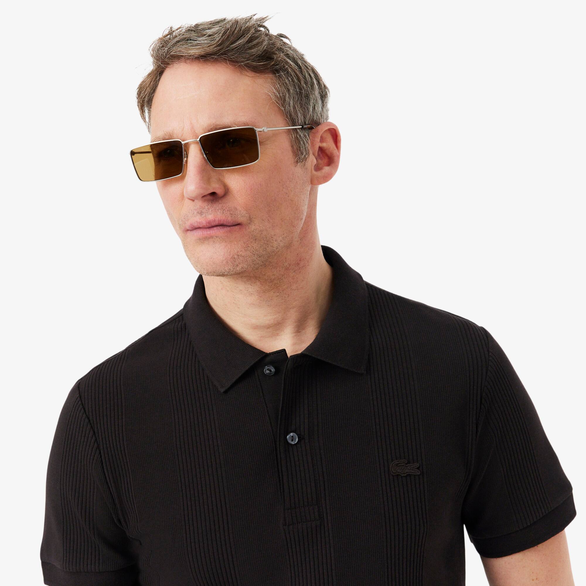 Regular Fit Ribbed Knit Polo Shirt - Men's Short Sleeves Polo