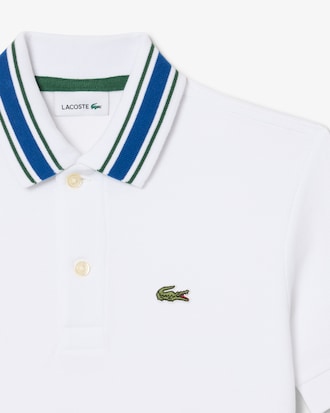 Stripe Collar Petit Piqu&eacute; Polo Shirt