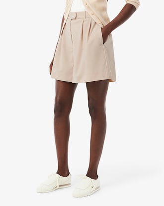 Oversized Wool Blend Pleated Bermuda Shorts