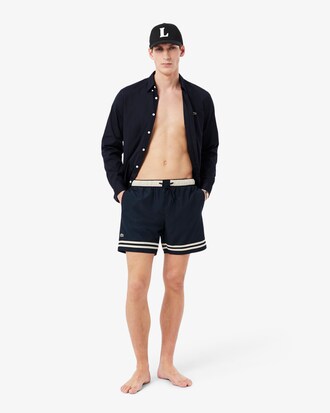 Lacoste Mid Length Contrast Stripe Swim Trunks