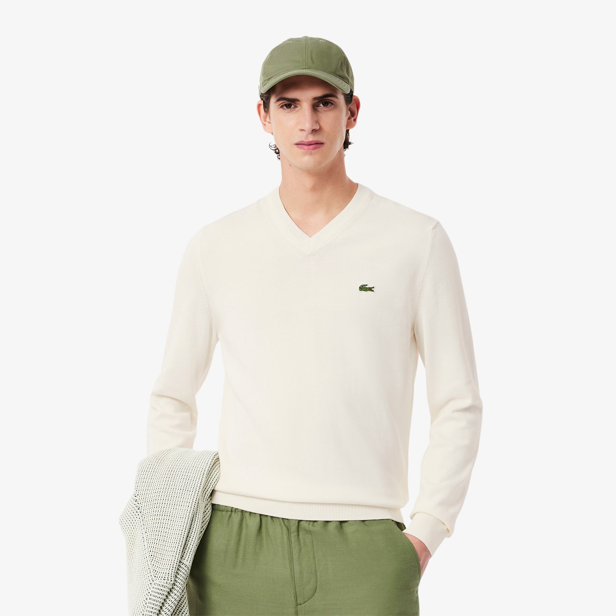 lacoste white v neck sweater