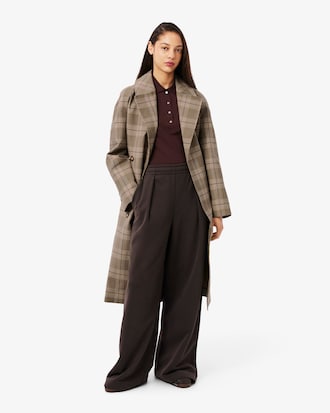 Water-Repellent Plaid Wrap Coat
