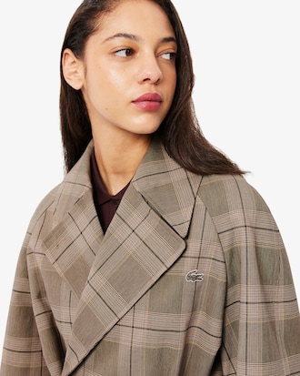 Water-Repellent Plaid Wrap Coat