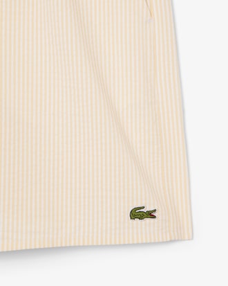 Mid Length Striped Textured Swim Trunks