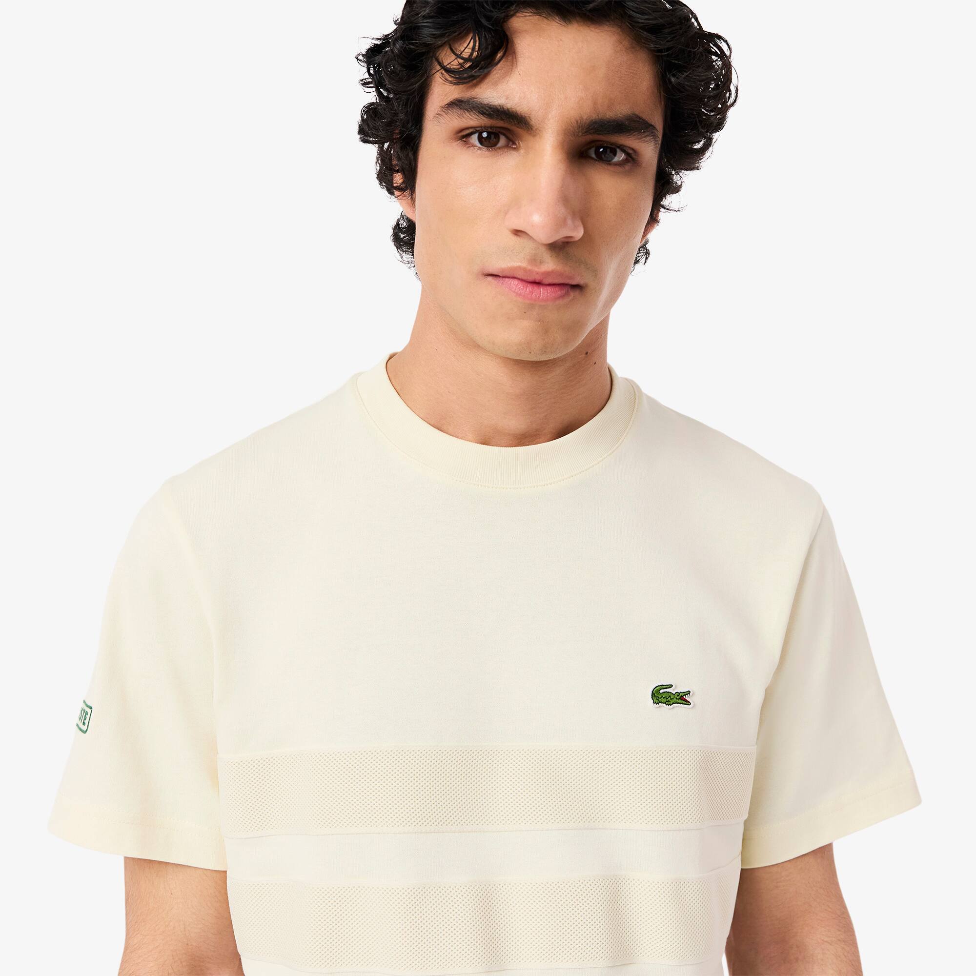 Tシャツ・カットソー LACOSTE Men T Shirts TH9769 XFJ White Heavy Jersey Mesh Band T-shirt - Men's t-shirts - New In
