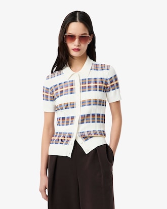 Ribbed Knit Polo Collar Sweater
