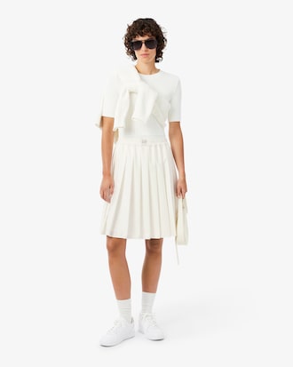 Pleated Petit Piqu&eacute; Effect Midi Skirt