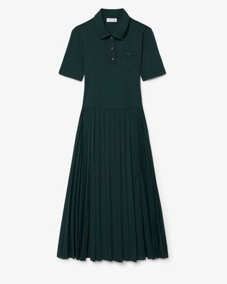 Pleated Fluid Jersey Polo Collar Dress