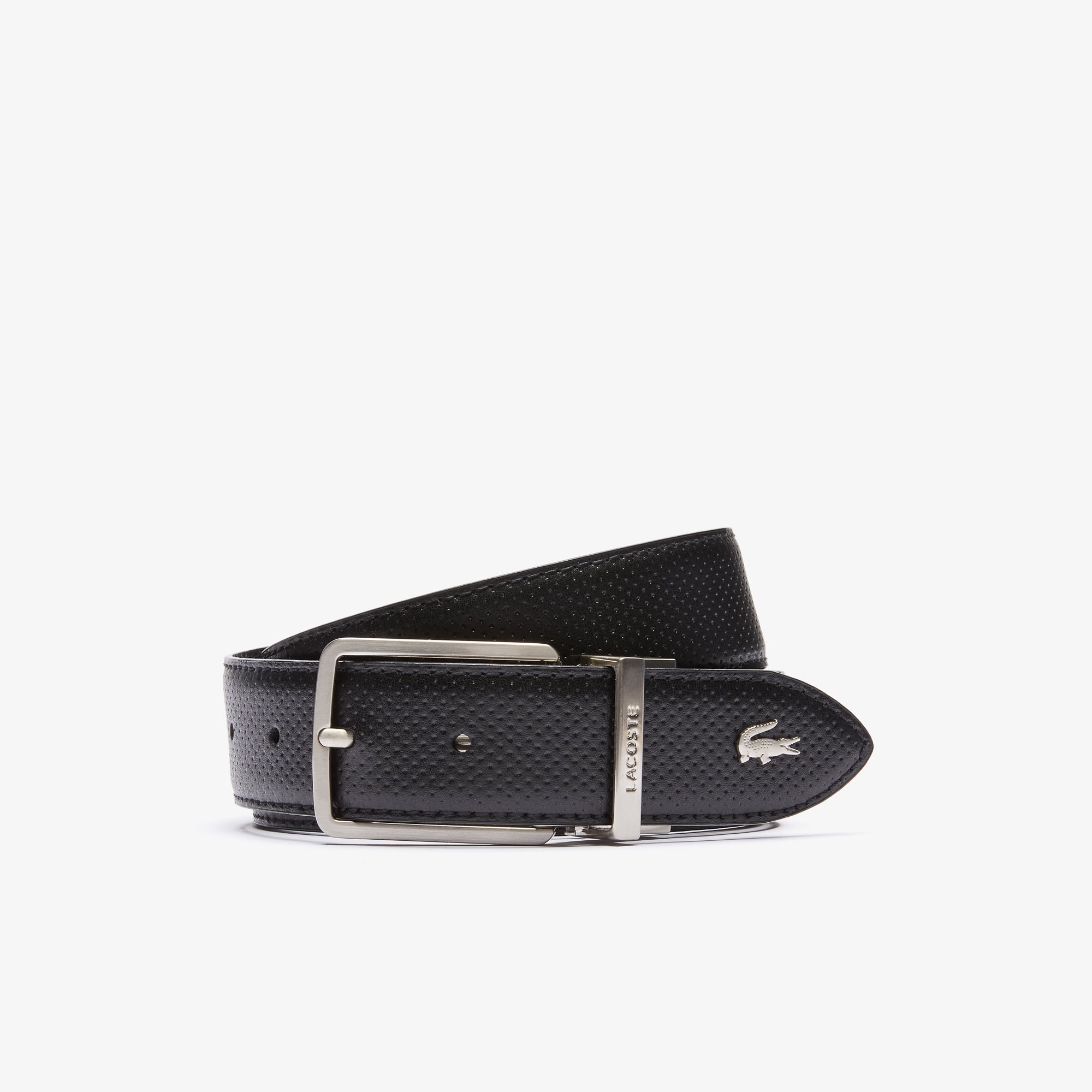 Lacoste Men's Lacoste Engraved Buckle Reversible Piqué Leather Belt. 1 Lacoste Men's Lacoste Engraved Buckle Reversible Piqué Leather Belt. 1