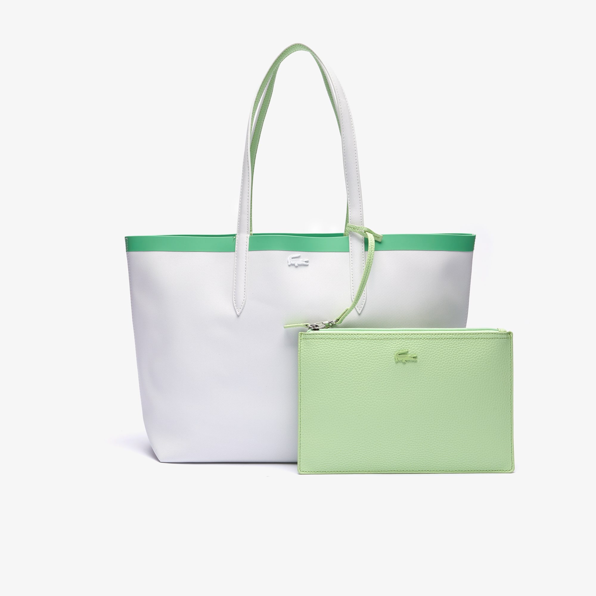 Lacoste Women's Anna Reversible Contrast Band Coated Canvas Tote Bag. 1 Lacoste Women's Anna Reversible Contrast Band Coated Canvas Tote Bag. 1
