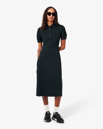 Embroidery Accent Fluid Jersey Polo Dress