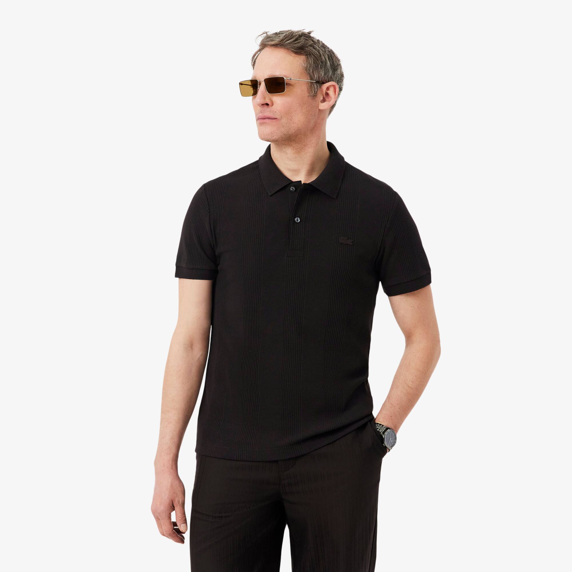 Regular Fit Ribbed Knit Polo Shirt - Men's Short Sleeves Polo
