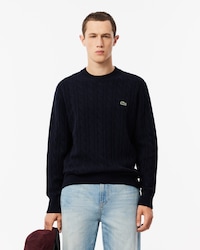 Cable Knit Carded Wool Crew Neck Sweater