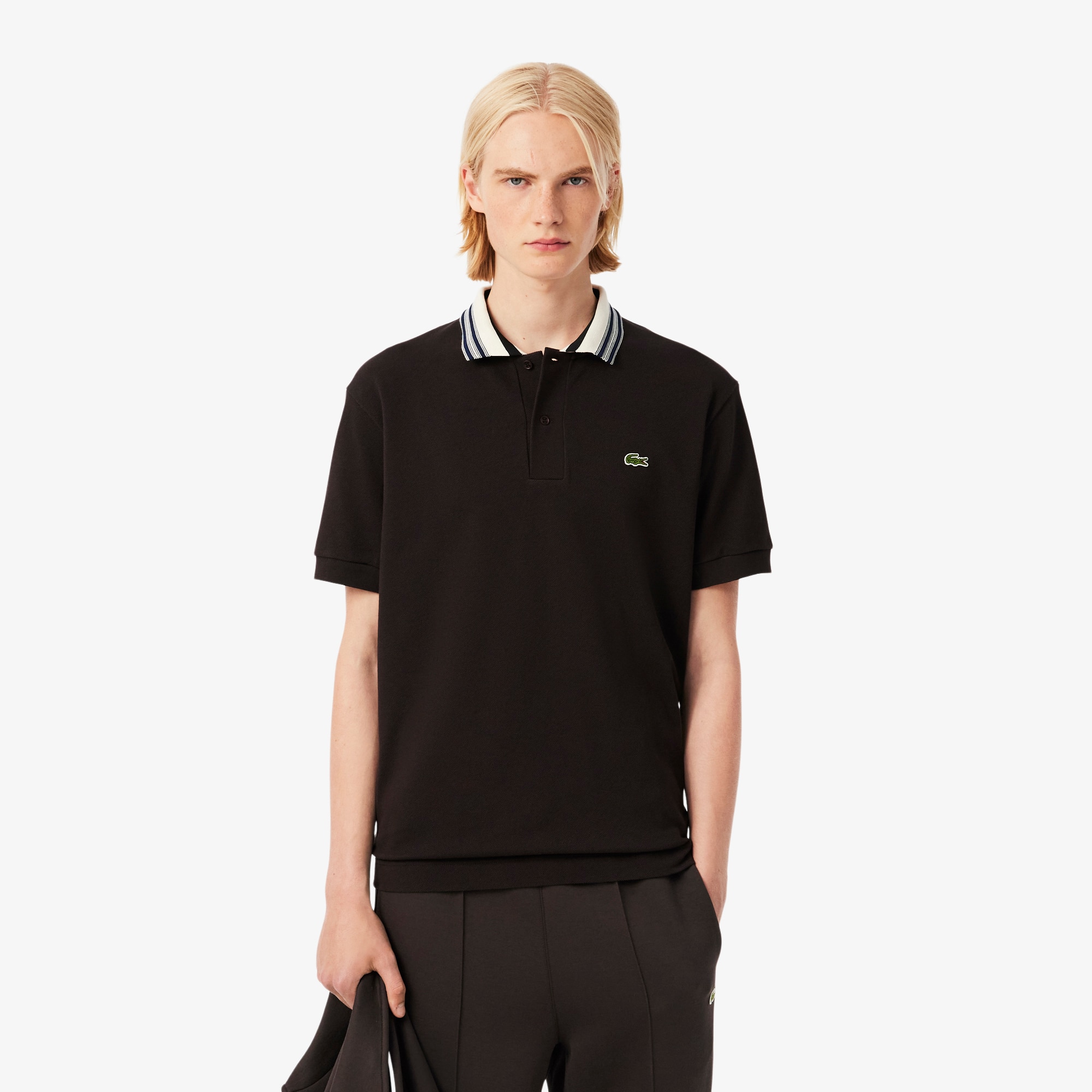 French Made Classic Fit Stripe Collar Polo Shirt - Men's Short