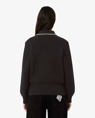 Zipped Cotton Badge Accent Sweater