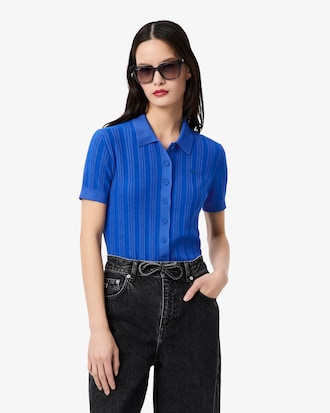 Ribbed Knit Polo Collar Sweater