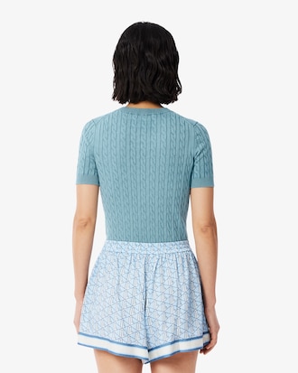 Washed Effect Cable Knit Sweater