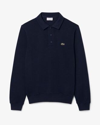 Ribbed Cotton Polo Collar Sweatshirt