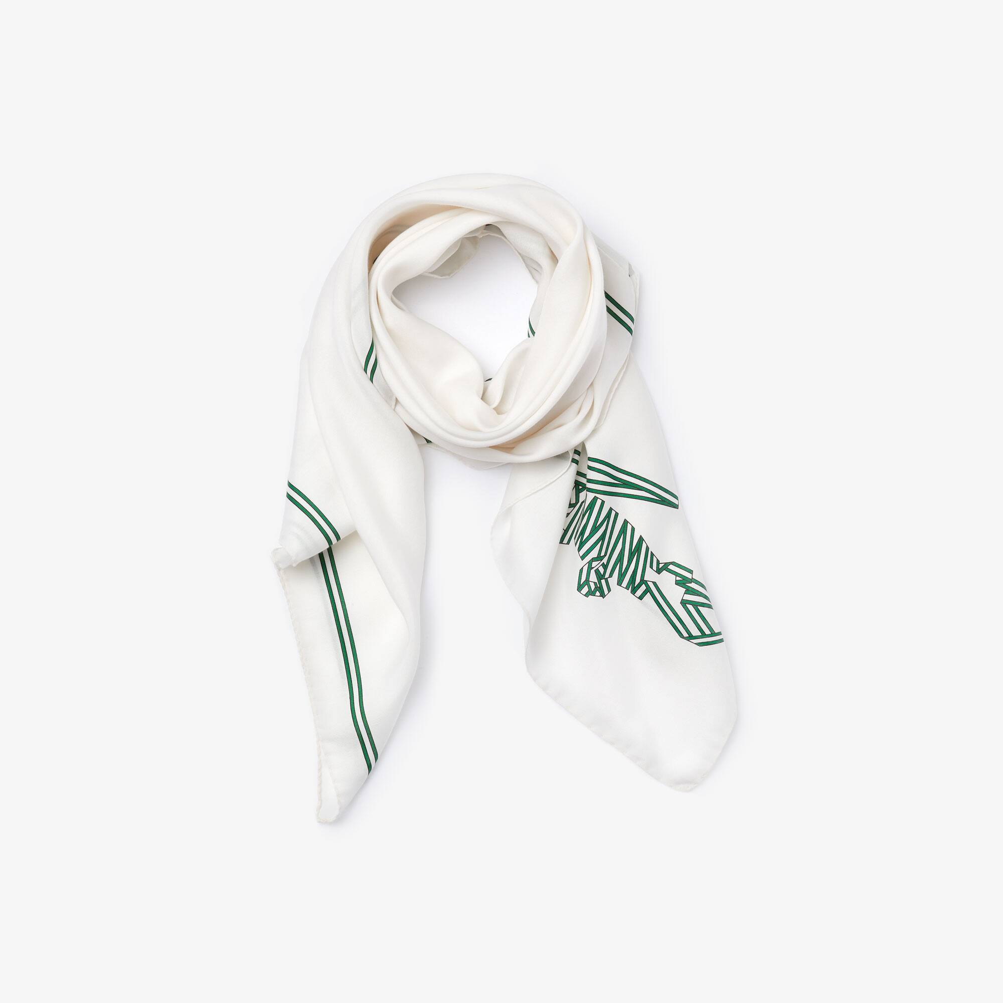 Lacoste Women's Crocodile Print Lightweight Cotton And Silk Scarf. 1 Lacoste Women's Crocodile Print Lightweight Cotton And Silk Scarf. 1