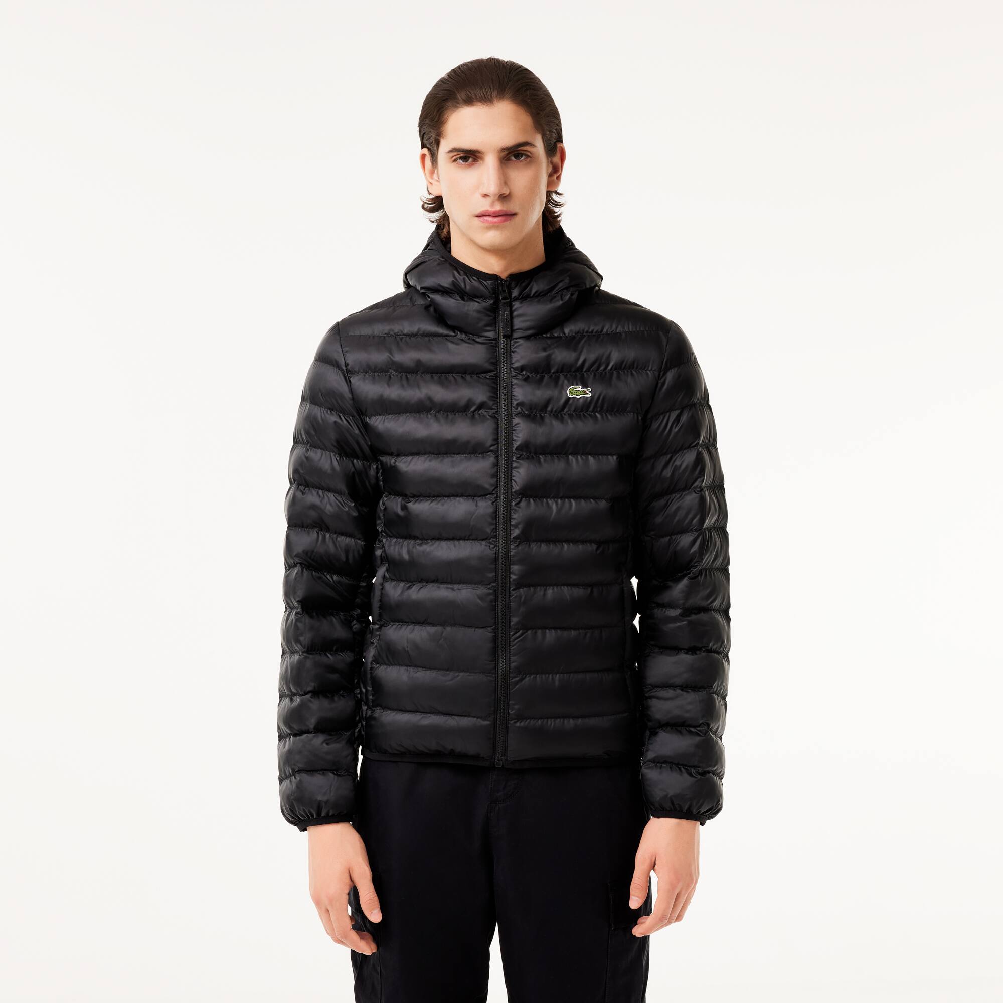 Men's short hooded zippered sales quilted cotton twill jacket