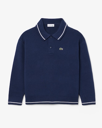 Cotton and Wool Blend Long Sleeved Polo Shirt