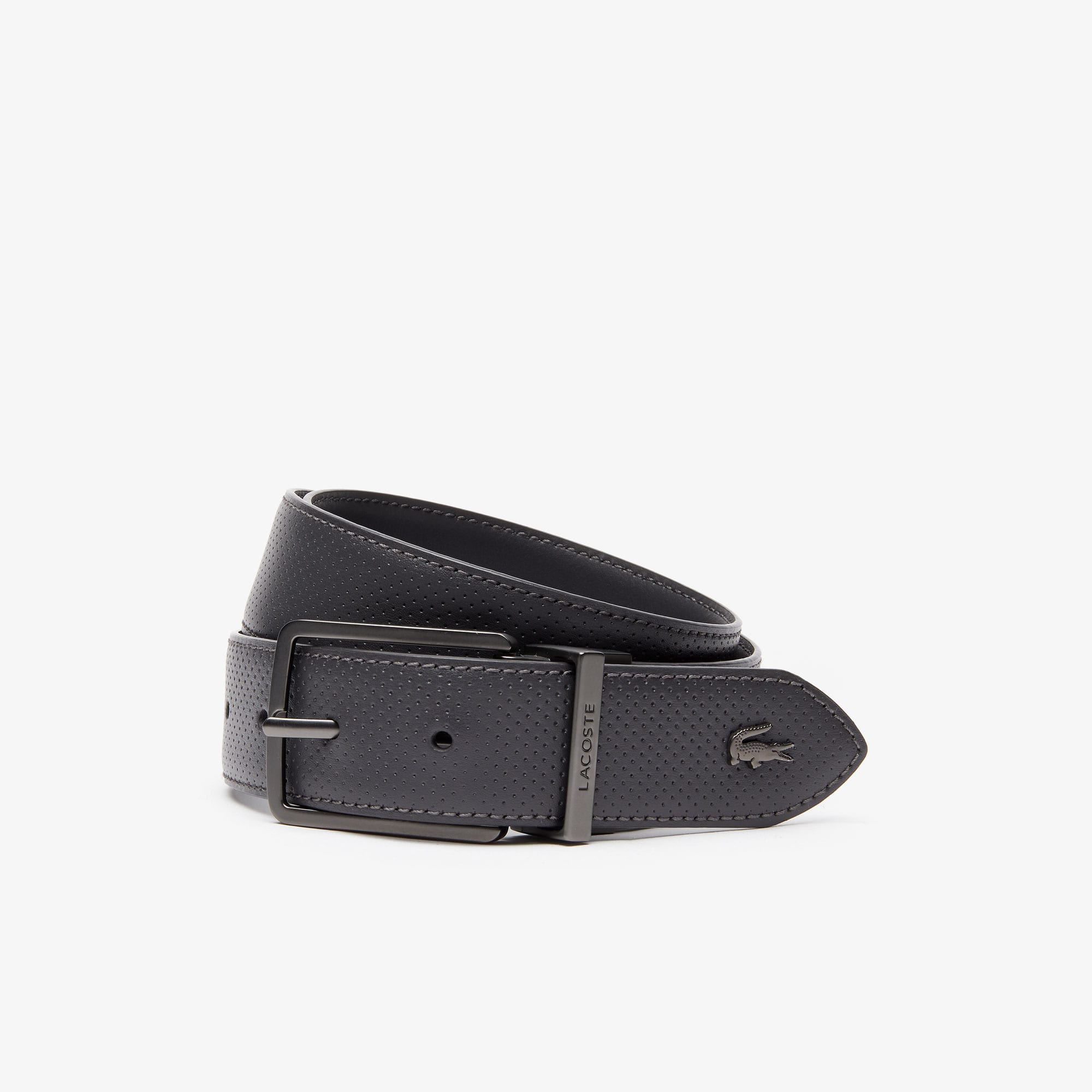 Lacoste Men's Lacoste Engraved Buckle Reversible Piqué Leather Belt. 1 Lacoste Men's Lacoste Engraved Buckle Reversible Piqué Leather Belt. 1