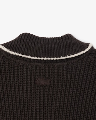 Zipped Cotton Badge Accent Sweater