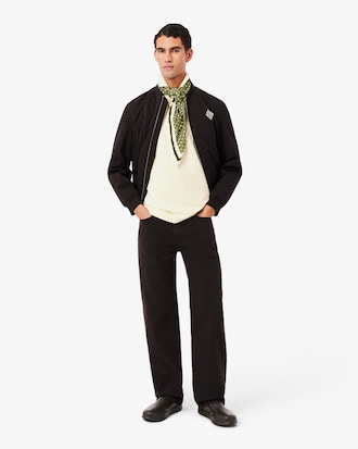 Loose Fit Badge Accent Fleece Polo Shirt