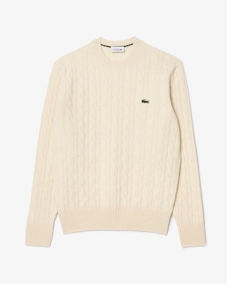 Cable Knit Carded Wool Crew Neck Sweater