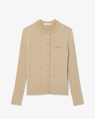 Washed Effect Cable Knit Cardigan