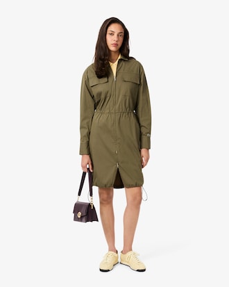 Oversized Cotton Zip Front Shirt Dress