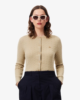 Washed Effect Cable Knit Cardigan