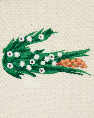 Runway Floral Crocodile Polo Collar Piqu&eacute; Sweater