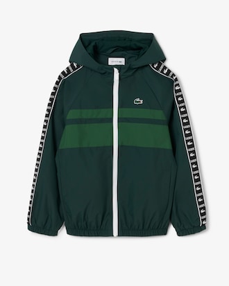 Logo Stripe Sport Hooded Puffed Jacket