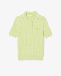 Striped Cable Knit Polo Collar Sweater