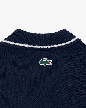 Badge Accent Tennis Heritage Zipped Polo Collar Sweater