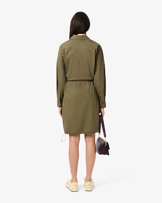 Oversized Cotton Zip Front Shirt Dress