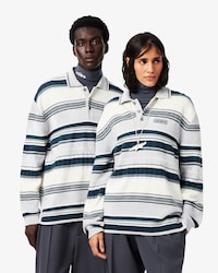 Runway Textured Striped Polo Collar Sweater
