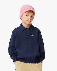 Cotton and Wool Blend Long Sleeved Polo Shirt
