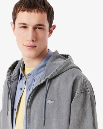 Washed Effect Denim Hooded Jacket