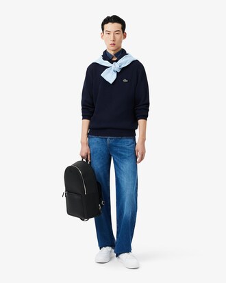 Ribbed Cotton Polo Collar Sweatshirt