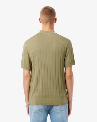 Fluid Ribbed Knit Polo Collar Sweater