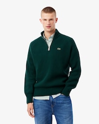 Zipped High Neck Carded Wool Sweater