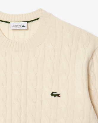 Cable Knit Carded Wool Crew Neck Sweater