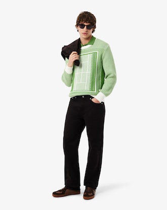 Tennis Court Graphic Jacquard Sweater
