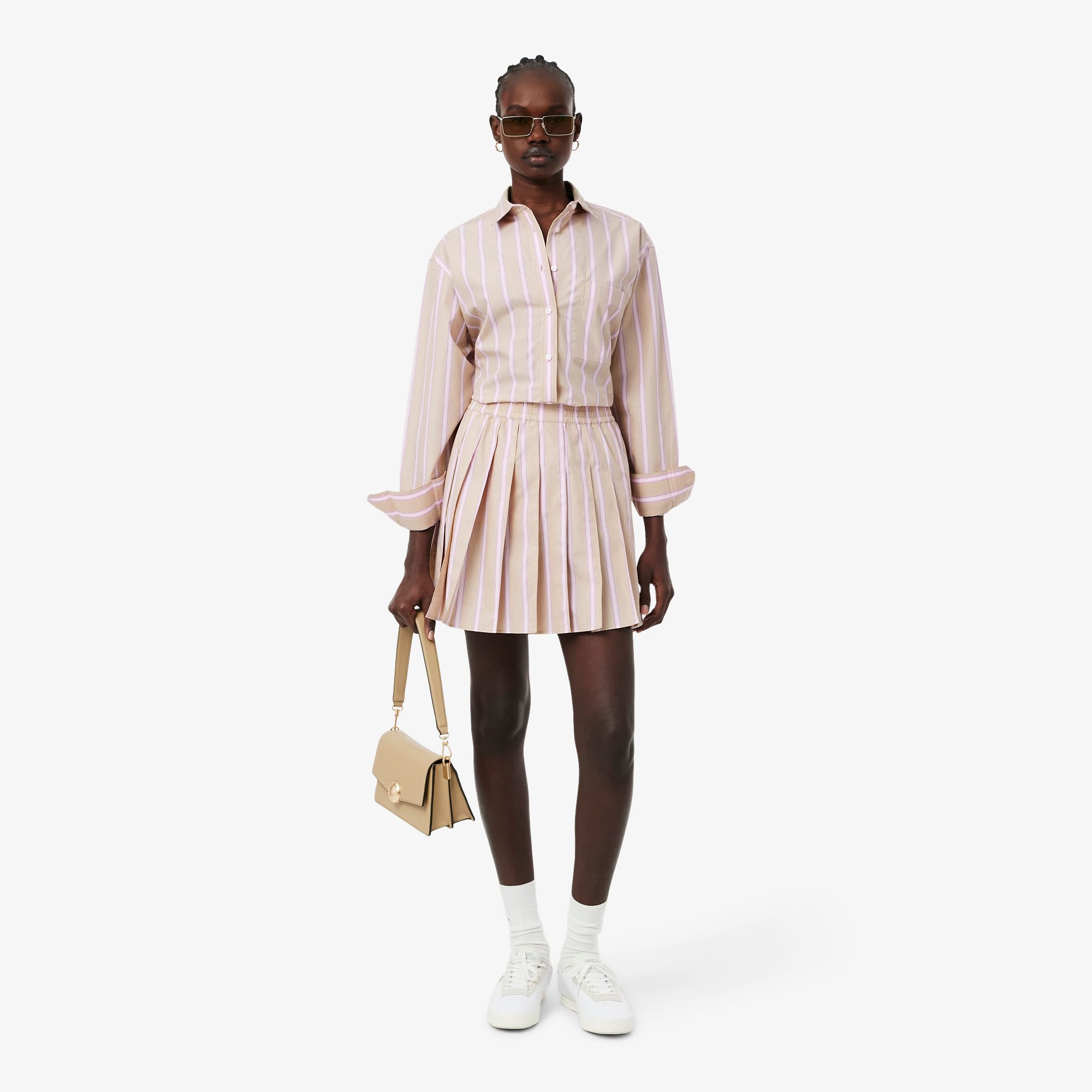 Poplin Short Striped Pleated Skirt - Women's dresses & skirts